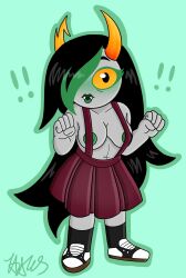 1girls alien alien_humanoid bronya_ursama color colored dyed_hair female female_focus female_only haksdrawsthings hiveswap homestuck homestuck_troll horn horns humanoid long_hair long_hair_female looking_at_viewer overalls skimpy skimpy_clothes skimpy_clothing skirt solo solo_female surprised troll