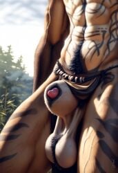 1boy 2024 abs ai_generated anthro avaru ball_tuft brown_body brown_fur canid canine canis fur genitals humanoid loincloth loincloth_aside male male_focus male_only mammal muscular muscular_male navel nude penis_tip primal_wilds sagging_balls sheath solo striped_body striped_fur stripes tagme tribal tribal_clothing tribal_jewelry tribal_markings tuft tufted_fur veiny_arms veiny_balls veiny_muscles veiny_thighs