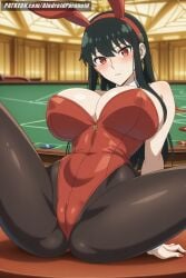 1girls ai_generated aindroidparanoid big_breasts black_hair breasts bunny_costume bunny_ears bunny_girl bunny_tail bunnysuit cameltoe casino cleavage female female_only huge_breasts indoors leaning_back narrow_waist nipples pussy red_eyes sensual sitting slim_waist solo spread_legs spy_x_family stable_diffusion thick_legs tight_clothing yor_briar yor_forger