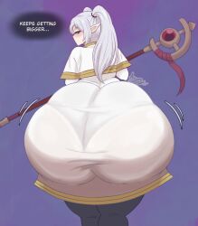 1girls arusen ass ass_expansion ass_focus big_ass bottom_heavy bubble_butt clothing dat_ass elf elf_female fat_ass female female_only frieren frieren_beyond_journey's_end gigantic_ass huge_ass large_ass looking_at_ass looking_at_self looking_back massive_ass pantylines see-through see-through_clothing solo sousou_no_frieren staff thick_ass thick_thighs white_hair wide_hips