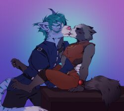 anthro feline french_kiss french_kissing gay kissing male male/male patronova raccoon rocket_raccoon size_difference tongue tongue_kiss tongue_out