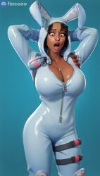 1girls 3d 3d_(artwork) ai_generated alternate_breast_size arms_behind_head arms_up big_breasts bodysuit breast_bulge breast_expansion breasts breasts_bigger_than_head brown_body brown_eyes brown_hair brown_skin bulge bulging_breasts bunny_brawler bunny_costume bunny_ear bunny_ears bunny_girl bunnysuit bursting_breasts cleavage curvy curvy_figure dark-skinned_female dark_hair dark_skin deep_cleavage enormous_breasts facepaint facial_mark facial_markings fake_animal_ears fake_ears female fortnite fortnite:_battle_royale front_view full_body gigantic_breasts gradient_background grenade growth hands hands_behind_head hands_up harness hi_res high_resolution highres hood hood_up hoodie hourglass_figure huge_breasts large_breasts looking_at_breasts looking_down minekezhe open_mouth petite pink_nose pose posing post_transformation round_breasts self_upload shocked shocked_expression simple_background slim_waist solo solo_female solo_focus stable_diffusion surprised surprised_expression surprised_face teeth teeth_showing tight_clothing tongue transformation whiskers wide_hips zipper zipper_down zipper_pull_tab