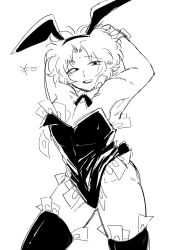 alternate_costume armpits arms_up bunny_boy bunny_ears bunnysuit crossdressing gintama looking_at_viewer male male_only male_playboy_bunny money money_under_clothes monochrome mukai00_2 muscular muscular_male playboy_bunny sakamoto_tatsuma sketch smile solo thighhighs