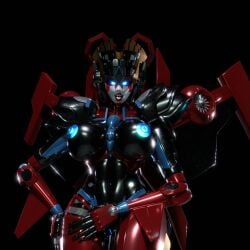 1girls 3d big_breasts black_body blue_eyes blue_nipples breasts busty cosmic_trance female female_only glowing_eyes mechanical_wings nipples red_lipstick robot robot_girl robot_humanoid solo solo_female transformers windblade wings