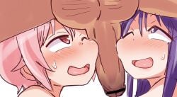 blush censored chiden cock_hungry female female_focus hinata_yukari nonohara_yuzuko nuzzling penis penis_awe pink_eyes pink_hair purple_eyes purple_hair rubbing_penis_on_face smile sweat yuyushiki