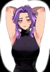 2d 2d_(artwork) armpits big_breasts big_breasts breasts clothed color color_edit colored fit_female kaina_tsutsumi lady_nagant masoq095 my_hero_academia purple_eyes purple_hair solo solo_female solo_focus tagme tsutsumi_kaina