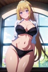 ai_generated arisato_yu big_breasts black_lingerie classroom_of_the_elite karuizawa_kei lingerie