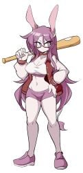 baseball_(sport) big_breasts cachi_(lucyfercomic) donkey_ears furry_female glasses lucyfercomic oc sports_bra sports_shorts