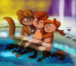 20th_century_fox alluring alvin_and_the_chipmunks alvin_and_the_chipmunks_the_squeakquel alvin_seville anthro brittany_and_the_chipettes brittany_miller chipettes jacuzzi jeanette_miller regency_enterprises threesome