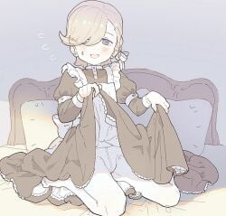 cute genshin_impact lifting_skirt lyney_(genshin_impact) maid maid_uniform young