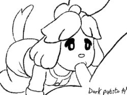 2019 :>= animal_crossing animated anthro black_and_white canine darkpatito deepthroat fellatio flipnote_studio furry isabelle_(animal_crossing) nintendo oral oral_sex tagme