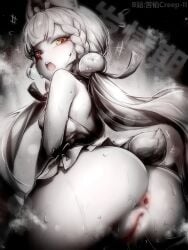alice_thymefield animal_ears anus artist_name ass blur_censor braid censored character_name chinese_commentary commentary_request female from_behind greyscale highres kupa_(jesterwii) long_hair looking_back low_twintails monochrome open_mouth orange_eyes paid_reward_available pussy rabbit_ears rabbit_girl rabbit_tail solo spot_color tail teeth twintails upper_teeth_only zenless_zone_zero