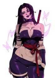 1girls breasts camtheartguy cleavage female female_focus female_only large_breasts light-skinned_female light_skin marvel midriff psylocke solo thick_thighs thighs white_background wide_hips