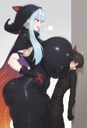 against_wall age_difference ai_generated anime anime_style aroused blue_hair bodysuit boner bottom_heavy breast_smother breasts breasts_bigger_than_head busty_female capcom cape clothed clothed_female clothed_male curvy_female dominant_female erection female femdom gigantic_breasts height_difference high_resolution highres horny horny_female horny_male hourglass_figure hourglass_figured_female huge_ass huge_breasts humiliated humiliating humiliation long_hair macro_female macrophilia male micropenis mini_giantess monster_hunter monster_hunter_world namielle_(armor) older_female pale_in_comparison questionable_consent side side_view size_fetish small_penis smaller_male smirk smirking submissive_male taller_female taller_girl teasing thick_thighs thunderthighs tiny_penis voluptuous_female wide_hips younger_male