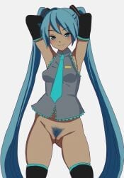 aruman exposed_breasts exposed_pussy hatsune_miku pubic_hair pussy