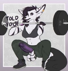 anthro athletic athletic_female athletic_wear bra canid canine clothing exercise female fennec_fox fox futanari genitals gym hi_res intersex leggings legwear lynn(wanderwy) makeup mammal penis piercing solo sports_bra squats squatting_pose true_fox underwear vein veiny_penis wanderwy(artist) wardrobe_malfunction weightlifting workout