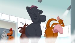 101_dalmatians anthro bambi's_mother bambi_(film) bear bra breasts canid canine canis clothing curvy_figure deer disney domestic_dog dumbo dumbo's_mother elephant elephantid female genitals group kanga kangaroo macropod mammal marsupial perdita plushie proboscidean pussy rebecca_cunningham shower soap_bubbles talespin underwear whispering_tiger winnie_the_pooh_(franchise)