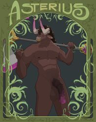 2025 5_fingers abs absurd_res animal_genitalia animal_penis anthro art_deco asterius_(hades) axe balls battle_axe big_balls big_penis black_hair bovid bovine brown_body brown_penis closed_eyes equine_genitalia equine_penis european_mythology facial_piercing fingers flaccid fructosed genitals greek_mythology hades_(game) hair half-erect hi_res horn huge_cock humanoid magenta_penis male mammal medial_ring minotaur muscular muscular_anthro muscular_male mythology nipples nose_piercing nude pecs penis piercing plant septum_piercing sheath solo vein veiny_penis weapon weapon_on_shoulder