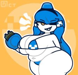1girls :d ass blue_hair breasts female_only huge_ass huge_breasts long_hair mimi_sentry mini_sentry navel octotron2000 orange_eyes plump robot self_upload sharp_teeth skindentation smug solo solo_female team_fortress_2 thick_thighs valve wide_hips