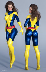 1girls 3d ass back_view belt big_ass blue_bodysuit bodysuit boots breasts brown_hair erect_nipples erect_nipples_under_clothes eyeshadow female female_only flying from_behind front_view gloves hazel_eyes homo_superior kitty_pryde lipstick long_hair looking_back makeup marvel marvel_comics mascara medium_breasts mutant nipple_bulge nipples pink_lips pink_lipstick pinup red_belt shadowcat signature solo spandex standing superheroine thick_ass thighhighs thighs tiangtam x-men yellow_bodysuit yellow_boots yellow_gloves yellow_thighhighs