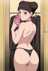 1girls ai_generated ass ass_focus bangs big_ass blunt_bangs blush blush_lines boruto:_naruto_next_generations bottom_heavy breasts brown_eyes brown_hair bubble_butt cellphone choker double_bun female female_only fitting_room high_resolution holding_object huge_ass innie_pussy light-skinned_female light_skin lingerie looking_at_viewer looking_back looking_back_at_viewer milf narugirlshot naruto naruto_(series) nice_ass no_bra on_side panties petite presenting presenting_ass presenting_hindquarters pussy selfie shiny shiny_hair shiny_skin sideboob small_breasts smartphone smile solo solo_female solo_focus standing taking_selfie tenten thick_ass thighs thong tied_hair topless twin_buns uncensored underwear