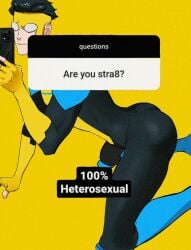 1boy 2d 2d_(artwork) artist_request ass ass_focus ass_up big_ass big_ass_(male) big_butt big_butt_(male) doggy_style english english_text gay gay_male high_resolution highres invincible invincible_(comics) invincible_(superhero) invincible_(tv_series) male male_only mark_grayson mask masked masked_male meme meme_reference muscular muscular_ass muscular_male presenting presenting_ass round_ass round_butt seductive seductive_pose solo solo_male straight_to_gay superhero superhero_costume text thick_ass thick_butt