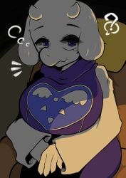 1girls ? atros_(misstta_neutral) breasts horns large_breasts long_sleeves looking_at_viewer nose purple_eyes sitting solo toriel undertale