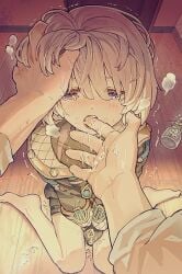 finger_in_mouth freminet_(genshin_impact) genshin_impact grabbing_hair oral_fingering submissive submissive_male tears
