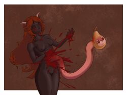 2girls absurd_res background birth black_body blood blood_from_eye blood_on_body blood_splatter breasts brown_background bursting_belly c-section commission commissioner_upload completely_nude completely_nude_female dark_nipples demon_girl female food_creature gore guro horror kasane_teto lilith_(the_binding_of_isaac) long_hair naked naked_female nipples no_eyes nude nude_female pear pearto red_hair smile smiling tagme tainted_lilith_(the_binding_of_isaac) the_binding_of_isaac ts_pmo umbilical_cord utau vocaloid what what_the_fuck