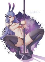 1girls armwear azur_lane belly bikini bunny_ears dancing female front_view hi_res high_heels high_quality high_resolution highres legwear melowh new_jersey_(azur_lane) partially_clothed pole pole_dancing pussy stripper_pole thick_thighs thighhighs thighs violet_hair