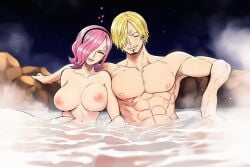1boy 1girls ai_assisted ai_generated big_breasts brother_and_sister erect_nipples female hot_spring incest male no_sex nude nude_female one_piece onsen siblings sister vinsmoke_reiju vinsmoke_sanji wet