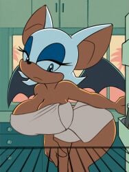 1girls anthro ass big_breasts blue_eyes blue_eyeshadow breasts cleavage dracojeff female female_focus female_only furry hips kitchen large_ass large_breasts refrigerator rouge_the_bat sega sonic_(series) sonic_the_hedgehog_(series) thick_thighs thighs towel towel_only white_hair wide_hips wings