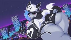 16:9 2019 anthro ass big_breasts big_butt blush bottomwear breasts canid canine canis chav clothing digital_media_(artwork) domestic_dog english_text eyebrows eyelashes fangs female fur hair hat headgear headwear heart_symbol hi_res hotpants huge_breasts husky hybrid looking_at_viewer mammal nordic_sled_dog open_mouth pupils sheazu shorts slit_pupils smile smokyjai smutbunny solo spitz teeth text text_on_bottomwear text_on_clothing text_on_hotpants text_on_shorts thick_thighs tongue topwear wide_hips widescreen