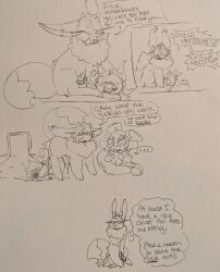 absurd_res annoyed blush bodily_fluids comic cum cum_drip cum_on_ground dragging dragging_another dripping drooling duo ear_blush eevee english_text feral flicker_soluan_(icefoxofcamelot) frown generation_1_pokemon generation_5_pokemon generation_7_pokemon genital_fluids genitals guide_lines heart_symbol hi_res holding_head knot_dragging knotting larvesta male male/male monochrome morgue_(neoncityrain) muenos_mccall_(neoncityrain) neoncityrain nintendo nonbinary_(lore) penetration penile penile_penetration penis pokemon pokemon_(species) pokemon_mystery_dungeon public rockruff saliva sex sitting_on_another sleep_sex sleeping speech_bubble spike_chunsoft surprise text trans_(lore) voyeur x_eye
