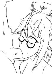 ahe_gao black_and_white blowjob genshin_impact glasses sucrose_(genshin_impact)