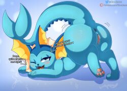 anus ass blue_eyes blush breasts female monster_girl one_eye_closed patreon_logo patreon_username pokemon pokemon_(species) pussy vaporeon watermark web_address