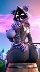 1girls 3d 3d_(artwork) arms_crossed ass ass_focus bear big_ass big_breasts black_body breasts epic_games female female_only fortnite fortnite:_battle_royale looking_at_viewer nude nude_female purple_eyes raven_team_leader raven_team_leader_(fortnite) sitting smile source_filmmaker_(artwork) thick_ass
