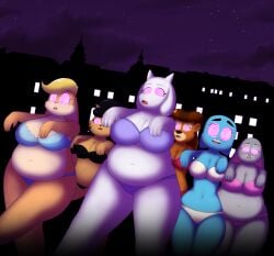 2019 3_fingers absurd_res anthro bear belly black_hair blonde_hair blue_body blue_fur bonnie_hopps boss_monster_(undertale) bovid bra brown_body brown_fur brown_hair buckteeth caprine cartoon_network clothed clothing disney domestic_cat dr._chaos fangs felid feline felis female fingers fur glowing glowing_eyes goat grey_body grey_fur group hi_res horn hypnosis lagomorph leporid looney_tunes mammal mature_anthro mature_female mind_control mrs._katswell navel nickelodeon nicole_watterson open_mouth overweight overweight_female panties patricia_bunny rabbit rebecca_cunningham spiral_eyes t.u.f.f._puppy talespin teeth the_amazing_world_of_gumball the_looney_tunes_show tongue toriel undertale undertale_(series) underwear warner_brothers white_body white_fur zombie_walk zootopia