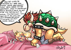 2boys ass_up bed blush bowser castlevania crossdressing crossover crossplay crown dialogue earrings english_text feminization gay gloves headband held_down high_heel_boots high_heels interspecies konami lipstick long_hair male male_only mario_(series) mascara multiple_boys nintendo open_mouth penis princess_peach_(cosplay) psicoero rape richter_belmont sex simon_belmont speech_bubble super_smash_bros. text yaoi