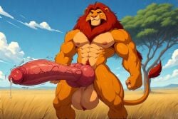 abs ai_generated anthro balls big_balls big_penis cock cocky69 excessive_size furry knot knotted_penis landscape lion lion_humanoid long_cock long_penis male muscles muscular muscular_anthro muscular_male pecs penis simba_(the_lion_king) the_lion_king veiny_balls veiny_cock veiny_knot veiny_penis