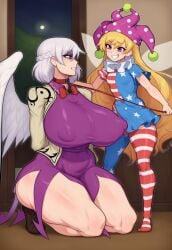 1futa 1girls 2d ai_generated american_flag_dress american_flag_print beige_jacket big_breasts blonde_hair blush braided_hair brat breast_size_difference breasts breasts_bigger_than_head brown_shoes captured captured_heroine clothed_female clothed_futa clownpiece collar curvy disgusted dress duo erect_nipples erect_penis erection erection_under_clothes fairy fairy_wings female futanari giant_breasts goddess grin gritted_teeth hand_on_shoulder hands_behind_back hands_tied_behind_back hat height_difference hips hips_wider_than_shoulders huge_breasts humiliation indoors kneeling large_breasts leash long_hair long_sleeves looking_at_another looking_at_partner mature_female night nipples_visible_through_clothing orange_eyes pantyhose penis pixiv pulling_leash purple_eyes purple_shirt purple_skirt red_bowtie sagume_kishin shaded_face short_hair short_sleeves single_wing size_difference skindentation slave smakiel small_breasts small_dom_big_sub smug source standing sweatdrop thick_thighs thighs tied_hands touhou white_hair white_wing white_wings wide_hips wings
