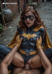 ai_generated barbara_gordon batgirl batgirl_(gotham_knights) cum_inside dc_comics game_cg gotham_knights missionary missionary_position missionary_sex moaning_in_pleasure redhenxx suit video_games