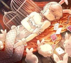 bunny bunnysuit fishnets genshin_impact leash lyney_(genshin_impact) stockings