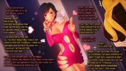 3d bodycon cutout earrings effects koikatsu large_breasts navel_piercing ruby_rose rwby text v-kris yang_xiao_long