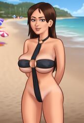 1girls 2025 2d 2d_(artwork) ai_generated beach beach_background big_breasts bikini breast_press breast_squeeze breasts brown_hair brown_hair civitai daeisi digital_drawing_(artwork) female female_focus female_only jenny_(summertime_saga) light-skinned_female light_skin looking_at_viewer pose posing pussy pussy_lips pussy_peek showing_off sling_bikini summertime_saga tanline tanlines teenage_girl teenager vagina