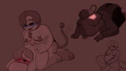 backshots blush clothing crt cunnilingus deltarune deltarune_chapter_3 eating_out female gay m/m/m male male_only mastectomy_scar masturbation oc penetration plugboy pussy ramb_(deltarune) self_insert strap-on tail tenna_(deltarune) threesome top_surgery_scars trans_man_(lore) vaginal_masturbation