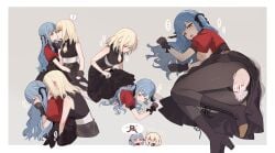 ! 2girls absurdres after_sex after_vaginal aunt_and_niece bang_dream! bang_dream!_it's_mygo!!!!! bar_censor black_boots black_gloves black_shirt blonde_hair blue_hair boots breasts censored commentary_request covering_own_mouth cum cum_in_pussy doggy_style eye_contact futa_with_female futanari gloves grey_background highres incest looking_at_another looking_at_viewer lying medium_breasts medium_hair misumi_uika multiple_girls multiple_views nipples on_side open_mouth pantyhose red_shirt sex sex_from_behind shirt simple_background sleeveless sleeveless_shirt spoilers spoken_exclamation_mark togawa_sakiko torn_clothes torn_pantyhose usamin_(megumikira) yellow_eyes