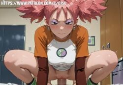 ai_generated brown_eyes cowgirl_position crouching earrings eyeshadow female iroaya_madoi looking_at_viewer maddy makeup mega_man mega_man_battle_network ms._madd patreon patreon_url pink_hair pussy shirt_only vaginal_penetration