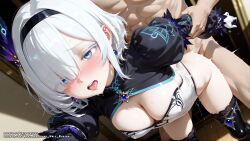 1boy 1girls ai_female ai_generated ass big_breasts blue_eyes breasts color colored duo female hell-pantsu hi_res light-skinned_female light-skinned_male male nier nier:_automata nier_(series) sex white_hair yorha_2b