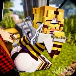 1boy 1girls 2025 3d arthur32 bee_costume bee_girl bee_humanoid bee_wings big_ass blonde_hair blush breasts buttjob erect_penis female from_behind from_below green_eyes horny_female mabel_bee_(arthur32) mex_arthur_(arthur32) mine-imator minecraft outdoors outside sunglasses tagme wet_pussy
